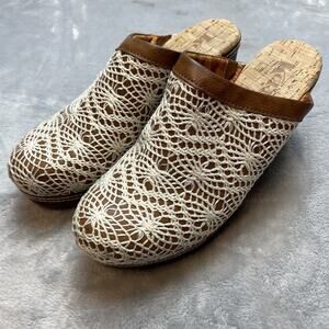 Korks Kork Ease Nora Crochet Clogs Heeled Mules Womens 8M Ivory Chunky Slip On